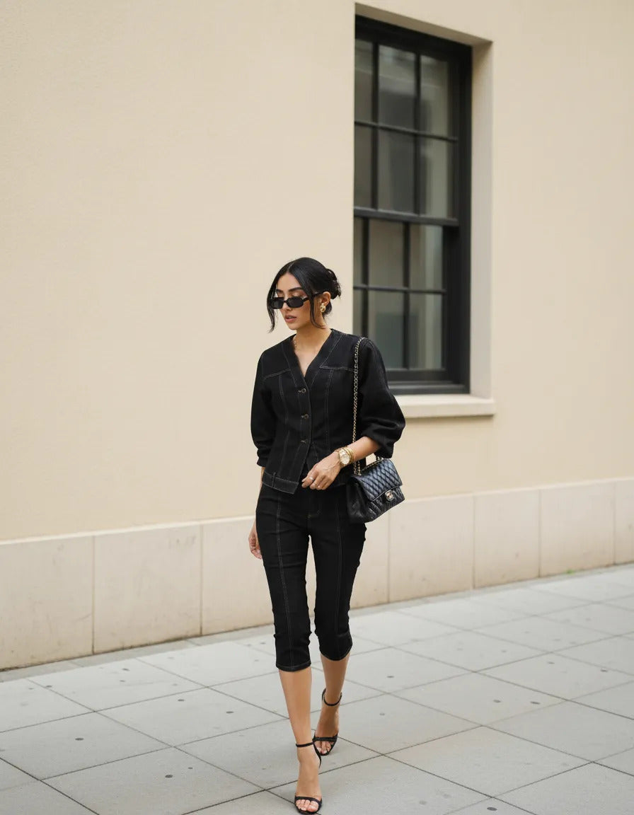 THE 3/4 CROP - Pantalón Capri Indigo jean elastizado